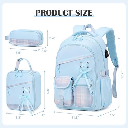 DIGOBAY Backpacks for Girls - 3PCS Girls Backpack with Lunch Box & Pencil Pouch School Backpacks for Elementary Middle High College School Bookbag for Teen Girl Kids Students Aquamarine-purple in Saudi Arabia