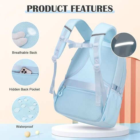 DIGOBAY Backpacks for Girls - 3PCS Girls Backpack with Lunch Box & Pencil Pouch School Backpacks for Elementary Middle High College School Bookbag for Teen Girl Kids Students Aquamarine-purple in Saudi Arabia