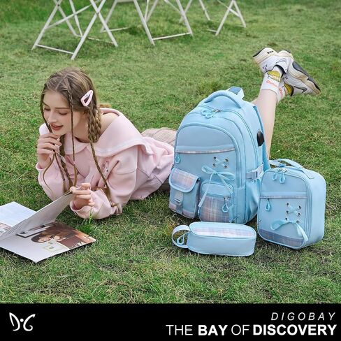 DIGOBAY Backpacks for Girls - 3PCS Girls Backpack with Lunch Box & Pencil Pouch School Backpacks for Elementary Middle High College School Bookbag for Teen Girl Kids Students Aquamarine-purple in Saudi Arabia