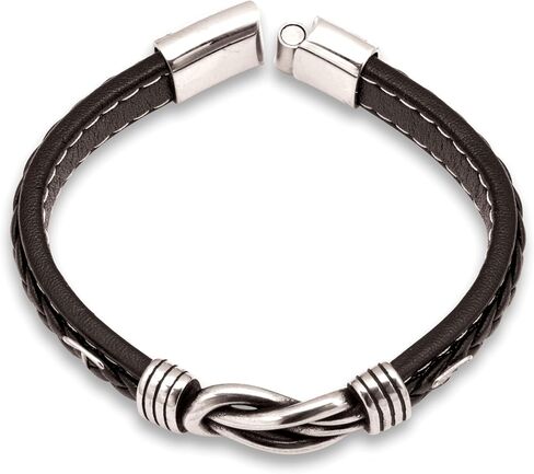 Palm Beach Jewelry Men's Stainless Steel Leather Cuff Bracelet 9-inch in Saudi Arabia