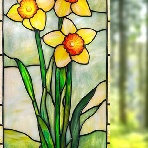 Nuxovilar Stained Glass Daffodil Window Film, 17.7×39.4inch, Fresh Floral Pattern Static Cling for Home & Decor (Sparkle) in Saudi Arabia