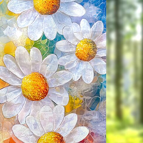 Nuxovilar Stained Glass Daffodil Window Film, 17.7×39.4inch, Fresh Floral Pattern Static Cling for Home & Decor (Sparkle) in Saudi Arabia