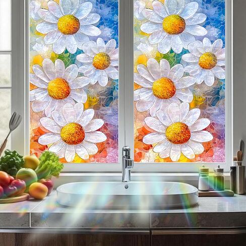 Nuxovilar Stained Glass Daffodil Window Film, 17.7×39.4inch, Fresh Floral Pattern Static Cling for Home & Decor (Sparkle) in Saudi Arabia