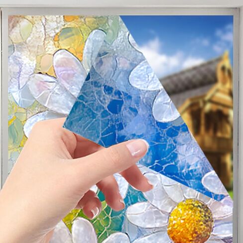 Nuxovilar Stained Glass Daffodil Window Film, 17.7×39.4inch, Fresh Floral Pattern Static Cling for Home & Decor (Sparkle) in Saudi Arabia