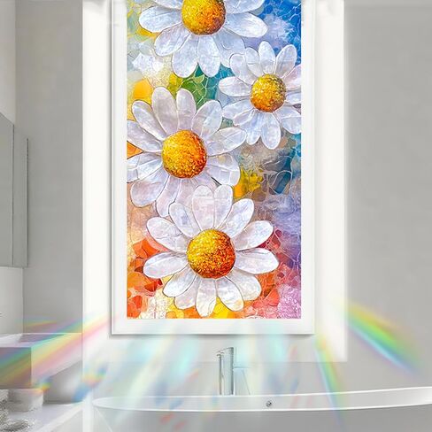 Nuxovilar Stained Glass Daffodil Window Film, 17.7×39.4inch, Fresh Floral Pattern Static Cling for Home & Decor (Sparkle) in Saudi Arabia