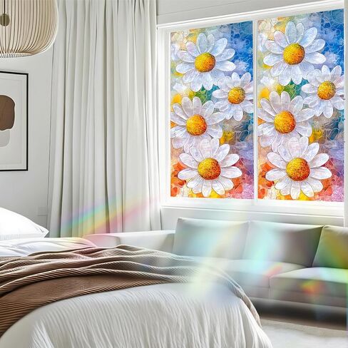Nuxovilar Stained Glass Daffodil Window Film, 17.7×39.4inch, Fresh Floral Pattern Static Cling for Home & Decor (Sparkle) in Saudi Arabia