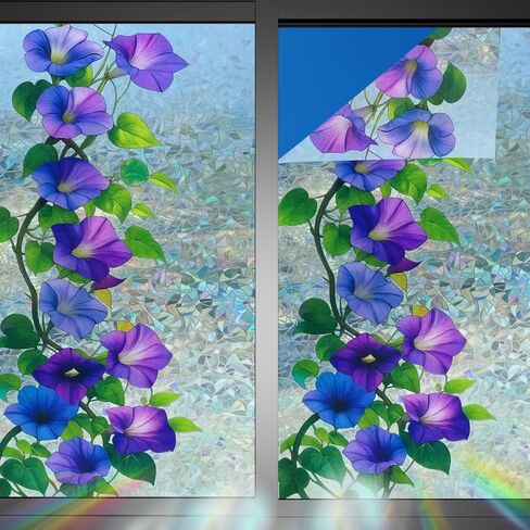 فيلم نافذة النرجس الزجاجي الملون Nuxovilar ، 17.7 × 39.4inch ، تمشيط نمط الأزهار الطازج للمنزل والديكور (Sparkle) in Kuwait