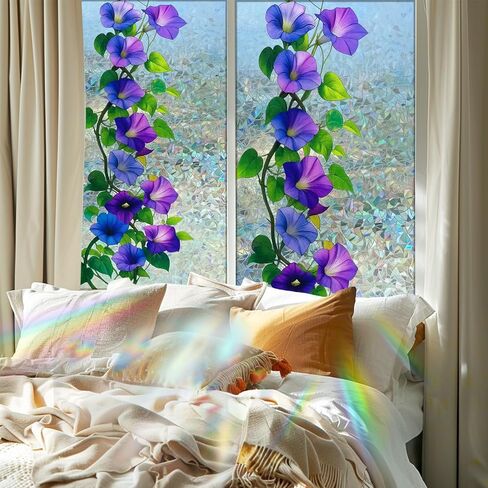 فيلم نافذة النرجس الزجاجي الملون Nuxovilar ، 17.7 × 39.4inch ، تمشيط نمط الأزهار الطازج للمنزل والديكور (Sparkle) in Kuwait