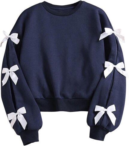 SOLY HUX GIRL'S Y2K BOW SWESSHIRT CREW الرقبة إسقاط كتف طويل الأكمام قمم السحب اللطيفة in Saudi Arabia