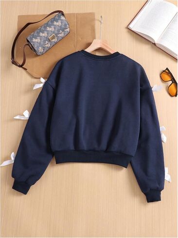 SOLY HUX GIRL'S Y2K BOW SWESSHIRT CREW الرقبة إسقاط كتف طويل الأكمام قمم السحب اللطيفة in Saudi Arabia