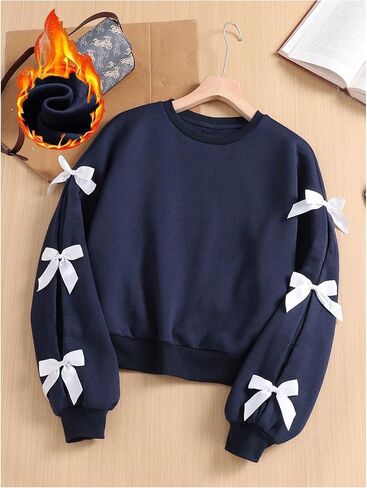 SOLY HUX GIRL'S Y2K BOW SWESSHIRT CREW الرقبة إسقاط كتف طويل الأكمام قمم السحب اللطيفة in Saudi Arabia