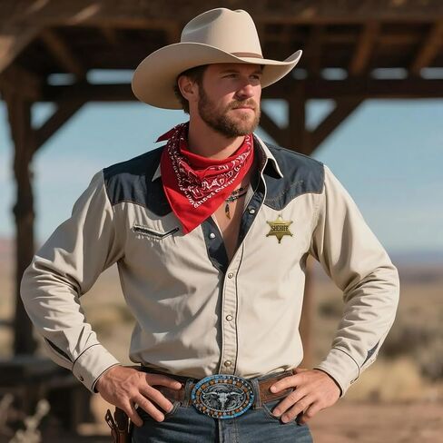 Cowboy Costume for Men Women Western Cowboy Accessories Outfit for Men Women Buckle Belt Necklace Sheriff Badge Set for Halloween Cosplay Party 4PCS in Saudi Arabia