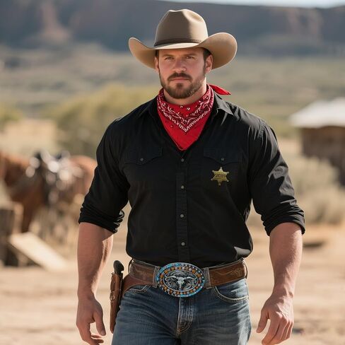 Cowboy Costume for Men Women Western Cowboy Accessories Outfit for Men Women Buckle Belt Necklace Sheriff Badge Set for Halloween Cosplay Party 4PCS in Saudi Arabia