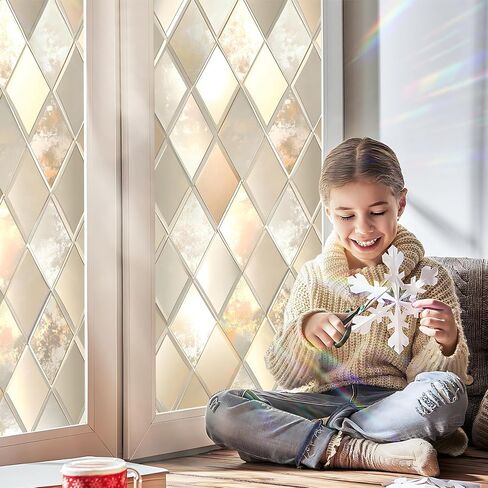 Stained Glass Window Film Privacy Decorative – Colorful Flower Frosted Static Cling Vinyl, No Glue, UV Blocking, Heat Control,Tint for Home Office Bathroom 17.7 x 39.4 Inches in Kuwait
