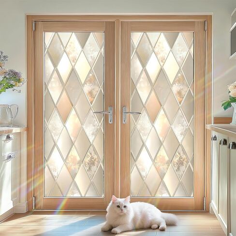 Stained Glass Window Film Privacy Decorative – Colorful Flower Frosted Static Cling Vinyl, No Glue, UV Blocking, Heat Control,Tint for Home Office Bathroom 17.7 x 39.4 Inches in Kuwait