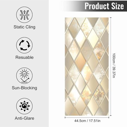 Stained Glass Window Film Privacy Decorative – Colorful Flower Frosted Static Cling Vinyl, No Glue, UV Blocking, Heat Control,Tint for Home Office Bathroom 17.7 x 39.4 Inches in Kuwait