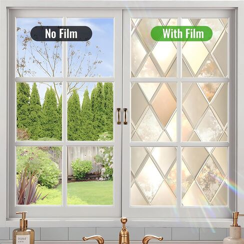 Stained Glass Window Film Privacy Decorative – Colorful Flower Frosted Static Cling Vinyl, No Glue, UV Blocking, Heat Control,Tint for Home Office Bathroom 17.7 x 39.4 Inches in Kuwait