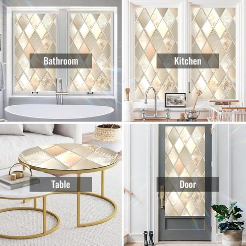 Stained Glass Window Film Privacy Decorative – Colorful Flower Frosted Static Cling Vinyl, No Glue, UV Blocking, Heat Control,Tint for Home Office Bathroom 17.7 x 39.4 Inches in Kuwait