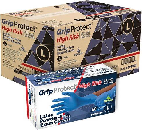 GripProtect High Risk 14 Mil Latex Exam Gloves | Powder-Free Disposable Gloves | Medical, Law Enforcement, EMS, First Responder (Small 500) in Saudi Arabia