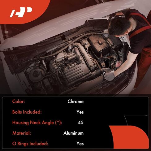 A-Premium Chrome Aluminium 45 ° Water Neck/Thermostat Housing متوافق مع Chevy Malibu ، Impala ، Camaro ، Caprice ، Chevelle ، Suburban ، Corvette ، مع P-Ring و 2 مسامير ، 4.3L 5.3L 5.7L 6.5L 7.4L 7.4L 7.4L 7.4L in Kuwait