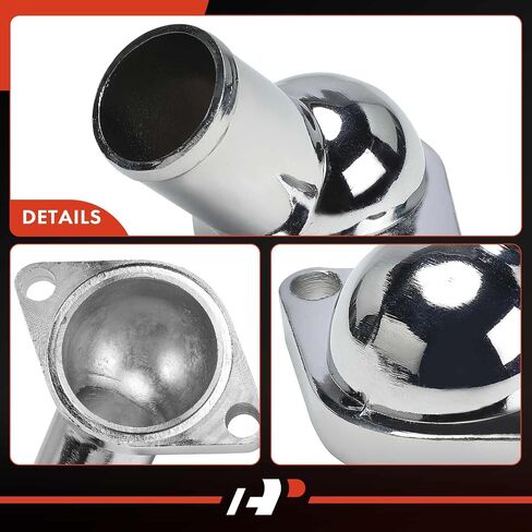 A-Premium Chrome Aluminium 45 ° Water Neck/Thermostat Housing متوافق مع Chevy Malibu ، Impala ، Camaro ، Caprice ، Chevelle ، Suburban ، Corvette ، مع P-Ring و 2 مسامير ، 4.3L 5.3L 5.7L 6.5L 7.4L 7.4L 7.4L 7.4L in Kuwait
