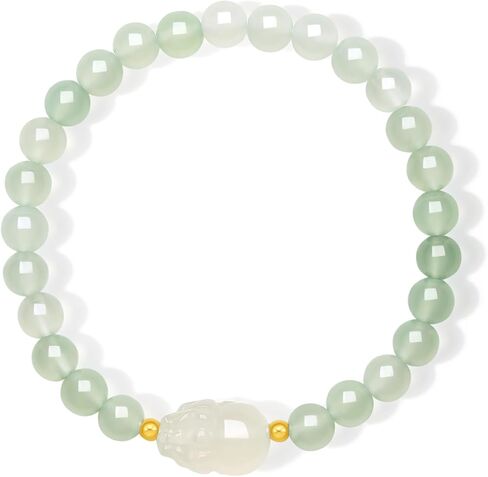 18K Gold Bracelets Chalcedony Beaded Bracelet Pixiu Charm Bracelet Natural Round White/Pink/Green Chalcedony Red Agate Gemstone Stretch Bracelets Healing Bracelet for Women Mom Lover in Saudi Arabia