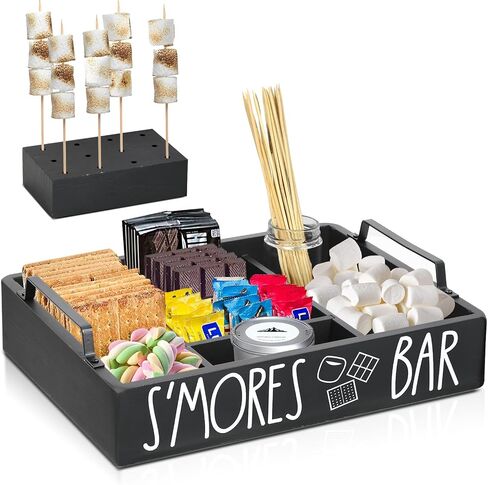 Wooden S'mores Bar Station, Smores Caddy Holder with Handles for Counter, Farmhouse S'mores Serving Tray for Kitchen, S’mores Maker Box for Smores Kit Camping Decor, Smores Accessories Organizer.. in Saudi Arabia