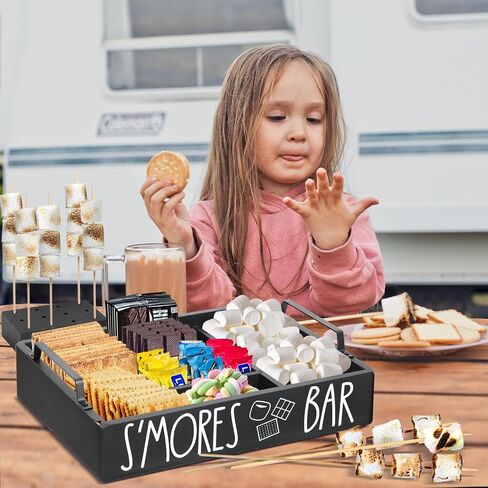 Wooden S'mores Bar Station, Smores Caddy Holder with Handles for Counter, Farmhouse S'mores Serving Tray for Kitchen, S’mores Maker Box for Smores Kit Camping Decor, Smores Accessories Organizer.. in Saudi Arabia