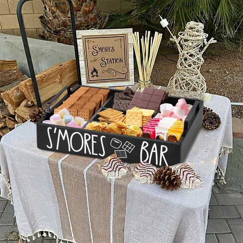 Wooden S'mores Bar Station, Smores Caddy Holder with Handles for Counter, Farmhouse S'mores Serving Tray for Kitchen, S’mores Maker Box for Smores Kit Camping Decor, Smores Accessories Organizer.. in Saudi Arabia