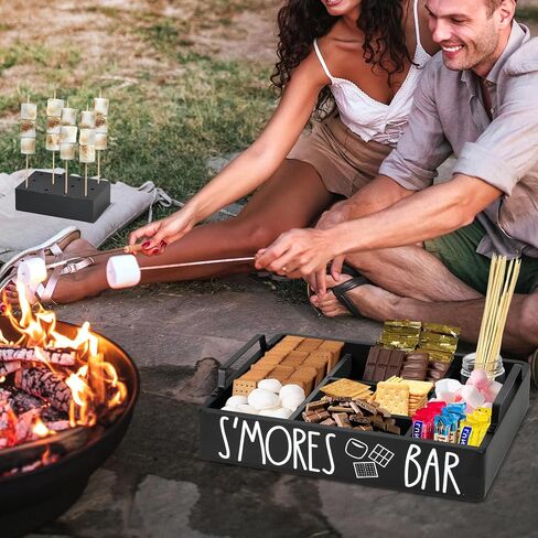 Wooden S'mores Bar Station, Smores Caddy Holder with Handles for Counter, Farmhouse S'mores Serving Tray for Kitchen, S’mores Maker Box for Smores Kit Camping Decor, Smores Accessories Organizer.. in Saudi Arabia