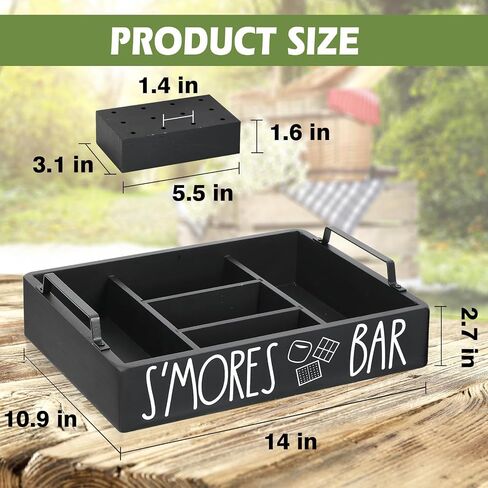 Wooden S'mores Bar Station, Smores Caddy Holder with Handles for Counter, Farmhouse S'mores Serving Tray for Kitchen, S’mores Maker Box for Smores Kit Camping Decor, Smores Accessories Organizer.. in Saudi Arabia