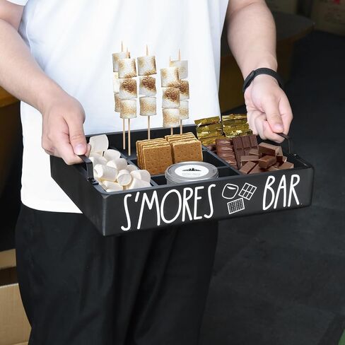 Wooden S'mores Bar Station, Smores Caddy Holder with Handles for Counter, Farmhouse S'mores Serving Tray for Kitchen, S’mores Maker Box for Smores Kit Camping Decor, Smores Accessories Organizer.. in Saudi Arabia