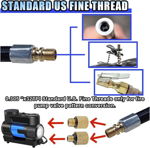 Car Tire Inflator Hose Adapter, High-Pressure Air Compressor Hose, Lock-on Air Chuck Connector Extension Tube with Converting Nuts, Quick-Inflation Hose for Tire Pump in Saudi Arabia