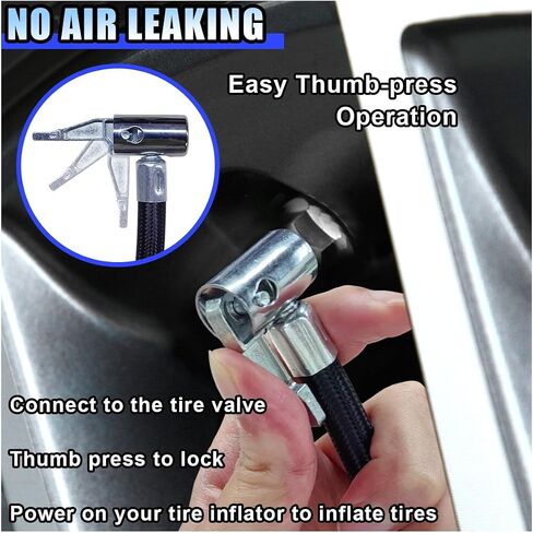 Car Tire Inflator Hose Adapter, High-Pressure Air Compressor Hose, Lock-on Air Chuck Connector Extension Tube with Converting Nuts, Quick-Inflation Hose for Tire Pump in Saudi Arabia