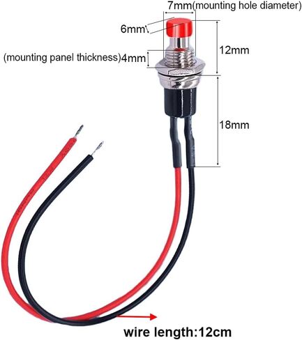 10pcs 7mm 3V-6V-12V-24V-230V/1A Prewired Mini Momentary Push Button,SPST Nomal Open ON/Off 2 Pin Round Button for Model Railway Hobby(Red) in Kuwait