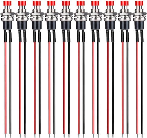 10pcs 7mm 3V-6V-12V-24V-230V/1A Prewired Mini Momentary Push Button,SPST Nomal Open ON/Off 2 Pin Round Button for Model Railway Hobby(Red) in Kuwait
