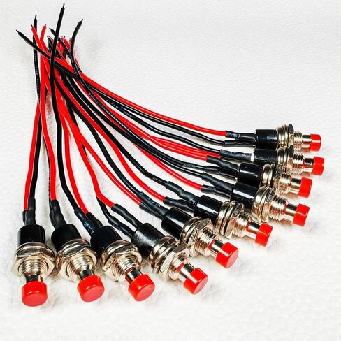 10pcs 7mm 3V-6V-12V-24V-230V/1A Prewired Mini Momentary Push Button,SPST Nomal Open ON/Off 2 Pin Round Button for Model Railway Hobby(Red) in Kuwait