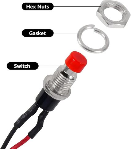 10pcs 7mm 3V-6V-12V-24V-230V/1A Prewired Mini Momentary Push Button,SPST Nomal Open ON/Off 2 Pin Round Button for Model Railway Hobby(Red) in Kuwait