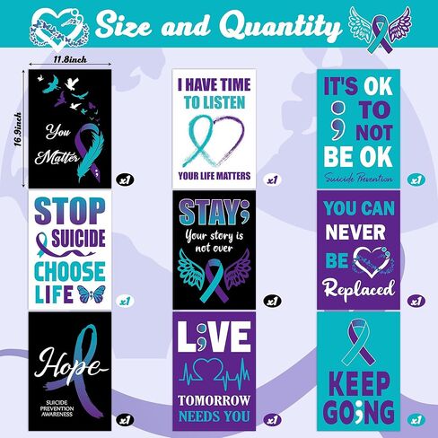 BeYumi Heart Health Awareness Poster - 9Pcs Heart Health Awareness Posters Red Ribbon Heart Disease Month Awareness Poster for Campaign School Event Supplies Classroom Charity Welfare Activities Decor in Kuwait