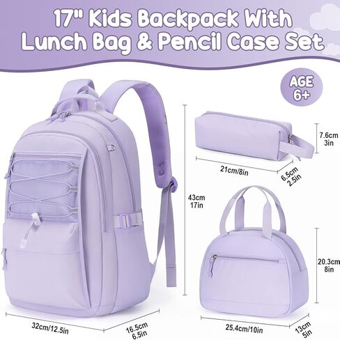 حقيبة الظهر Fimibuke Kids for Girls ، 3 PCS Proof Girls Backpack with Box Box & Pencil Case ، Lightweight Bookbag مجموعة حقيبة مدرسة Teen Girl Travel لطلاب المدارس الثانوية الابتدائية in Kuwait