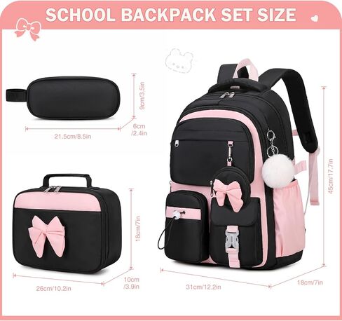 4PCS Girls Backpack for School, Kids Backpack for Girls with Lunch Box and Pencil Case, Girl Bookbag Schoolbag for Preschool Elementary Primary Middle School in Saudi Arabia