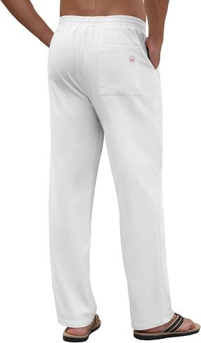 PLEPAN Men's Linen Pants Elastic Waist Drawstring Casual Summer Beach Lightweight Yoga Trousers Loose Fit in Saudi Arabia