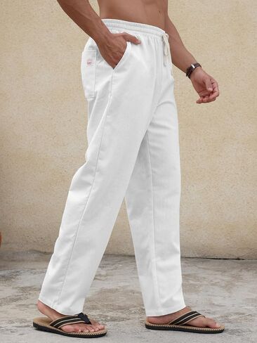 PLEPAN Men's Linen Pants Elastic Waist Drawstring Casual Summer Beach Lightweight Yoga Trousers Loose Fit in Saudi Arabia