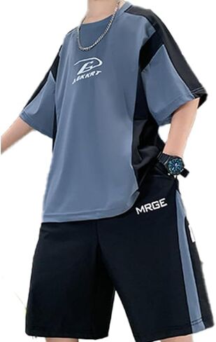 Boys summer moisture wicking sports two-piece set, loose and comfortable slim fit sports t-shirt and running shorts set in Saudi Arabia
