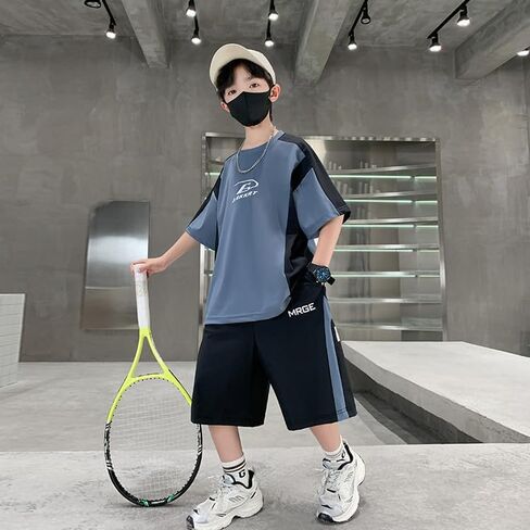 Boys summer moisture wicking sports two-piece set, loose and comfortable slim fit sports t-shirt and running shorts set in Saudi Arabia