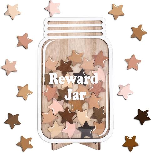 Thanksgiving Wooden Reward Jar Autumn Star Wood Cutouts with Magnetic Sticker Fall Positive Incentive Behavior Chart with Base for Student Teacher Home Classroom Management, 39Pcs in Saudi Arabia