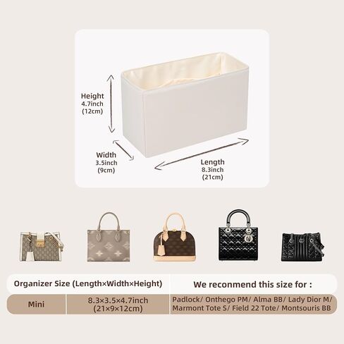 19Neat Thin Silky Purse Organizer Insert, Waterproof Nylon Surface and Satin Lining, Fits Neverfull Speedy L.ongchamp and More(Mini,Beige) in Kuwait