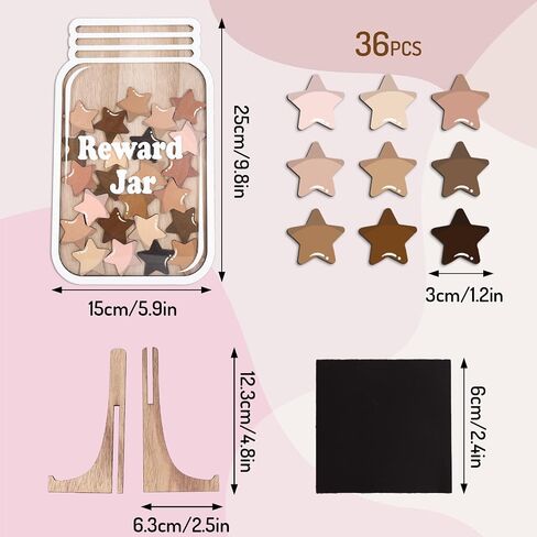 Thanksgiving Wooden Reward Jar Autumn Star Wood Cutouts with Magnetic Sticker Fall Positive Incentive Behavior Chart with Base for Student Teacher Home Classroom Management, 39Pcs in Saudi Arabia