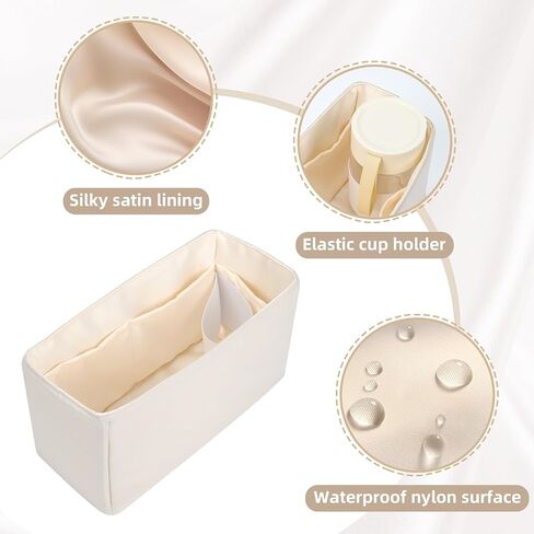 19Neat Thin Silky Purse Organizer Insert, Waterproof Nylon Surface and Satin Lining, Fits Neverfull Speedy L.ongchamp and More(Mini,Beige) in Kuwait