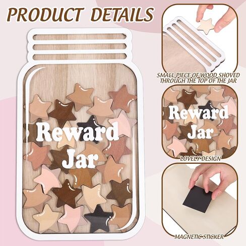 Thanksgiving Wooden Reward Jar Autumn Star Wood Cutouts with Magnetic Sticker Fall Positive Incentive Behavior Chart with Base for Student Teacher Home Classroom Management, 39Pcs in Saudi Arabia